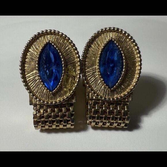 Other - Blue Rhinestone Wraparound Mesh Watchband Vintage SWANK Cuff Links